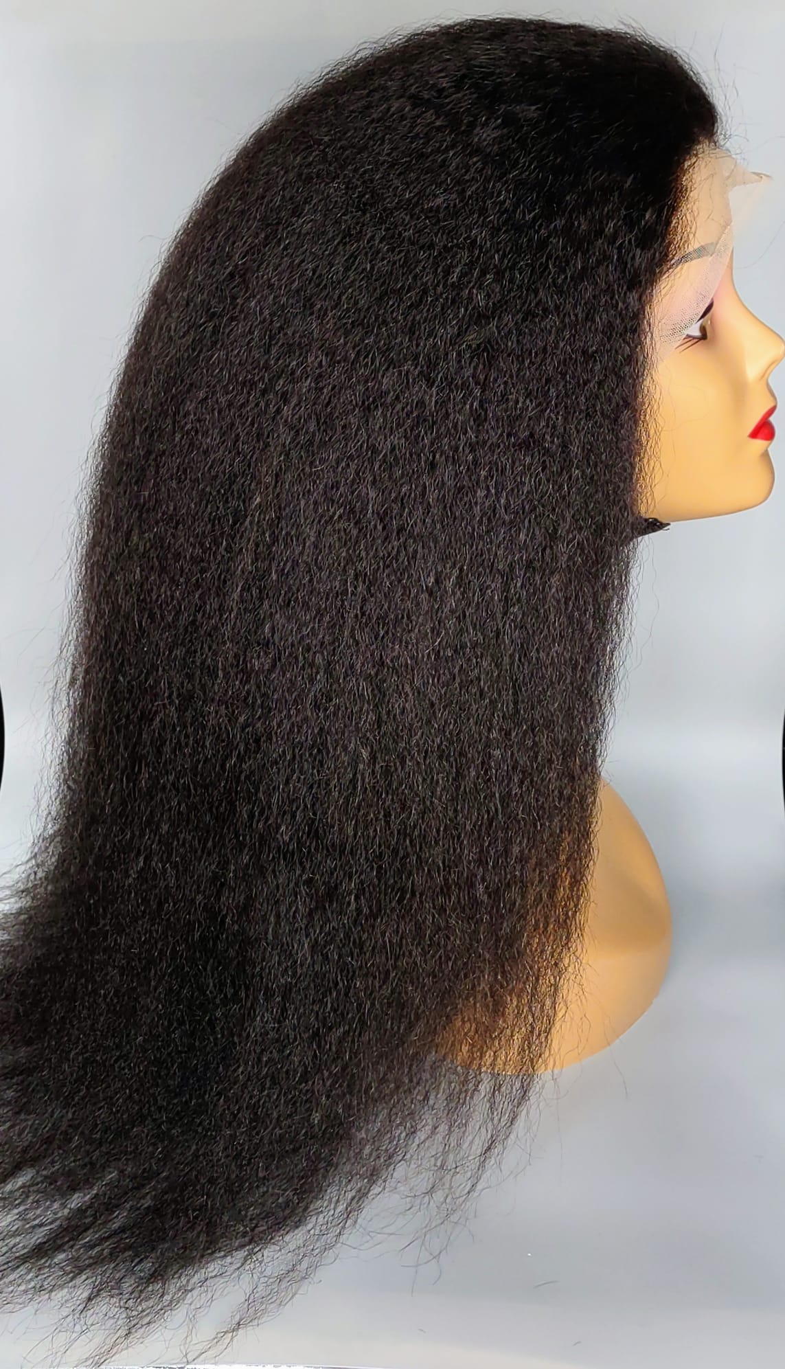 Transparent 360 Lace Wig Kinky Straight, 100% Human Hair, Cuticle Aligned, Natural Color, Length 20", Density 200%