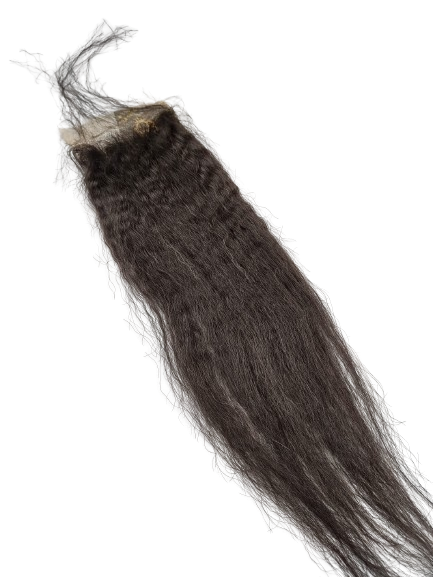 LACE CLOSURE - Size: 4x4, Type: 100% Human Hair, Color: Natural, Texture: Kinky Straight, Length: 16" - 22"
